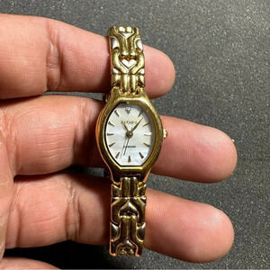 Elgin Diamond Quartz Ladies Wath Mother Of Pearl Gold Tone Reversible Strap
